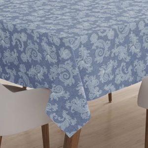 CLIC-CLAC 4 to 6 Seater Tableau à Manger 145x180cm (57x72 in) I Floral Bleu Jacquard Style Imprimé sur Chambray Homespun Cotton I.[Z13961]