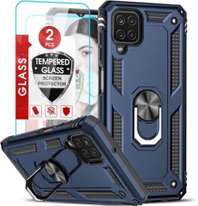 ÉTUI GPS Coque pour Samsung Galaxy A12/M12 avec 2 Verre Trempé et 2 Protection Camera, Anneau Support Militaire Double Couche.[Q889]