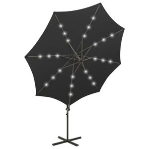 PARASOL Parasol meuble de jardin deporte avec mat et lumieres led 300 cm noir