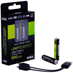 PILES Verico Verico LoopEnergy AAA USB-C Micro-Akku 900mWh 2 St. Pile rechargeable LR3 (AAA) Li-Ion 900 mAh 1.5 V 2 pc(s)