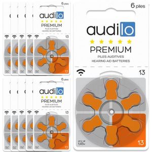 PILES Piles auditives Audilo Premium Taille 13 (PR48) - Un lot de 60 piles auditives / 10 plaquettes pour aide auditif