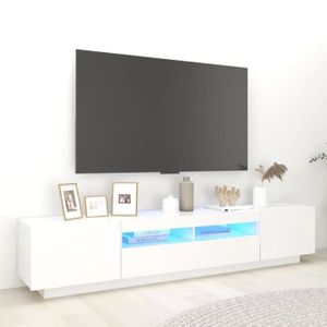 MEUBLE TV BEL-7029242372860-Meuble TV avec lumières LED Blanc 200x35x40 cm