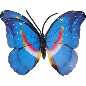 Décoration Murale Papillon Métal Et Verre Bleu - Sculpture Artistique Pour Intérieur/Extérieur - 28x24cm