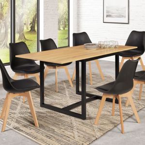 Table de salle à manger extensible avec pieds design en acier noir et  plateau aspect chêne detroit 749 - Conforama