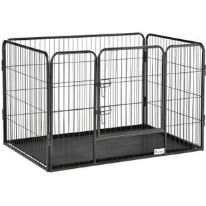 ENCLOS - CHENIL Cage chien démontable - enclos chien intérieur/extérieur - porte verrouillable, plateau - acier ABS gris noir