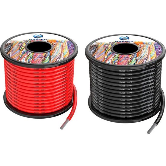 Fil Électrique Silicone 3.3mm² 12AWG Fil Toronné Cuivré Résistant Haute ...
