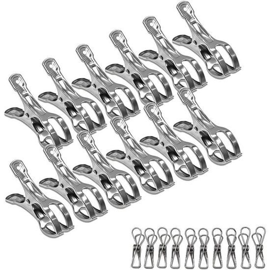 Clips Pour Serviette De Plage - Lot De 12 - Acier Inoxydable - Longueur 8.5 Cm - Pour Chaise Longue, Couverture, Vêtements - 6