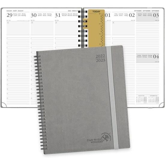 Agenda 2023 Spirale 16 Mois – Semainier Vertical 26,5x21,5 Cm – Couverture Rigide, Papier 100 G/m² – Vert Minuit