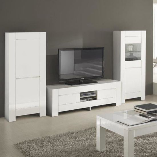 Meuble Tv Blanc Laque 180cm Bianco Blanc L 180 X P 48 X H 55 Cm