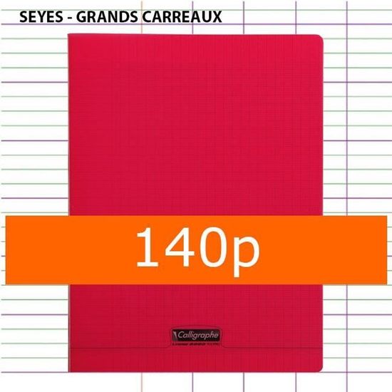 Cahier grand format séyès couverture plastique rouge 140 pages