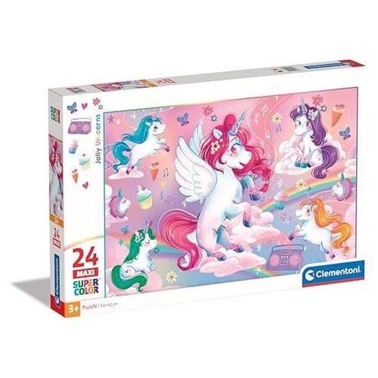 Puzzle enfants 24 maxi pièces - CLEMENTONI - SUPERCOLOR JOLLY UNICORNS ...