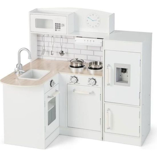 Cuisine pour Enfants d' Angle Réfrigérateur Cuisinière de Jeu en Bois avec Distributeur d'eau Evier Hotte Ustensiles Cuisine pour Enfants d' Angle Réfrigérateur Cuisinière de Jeu en Bois avec Distributeur d'eau Evier Hotte Ustensiles