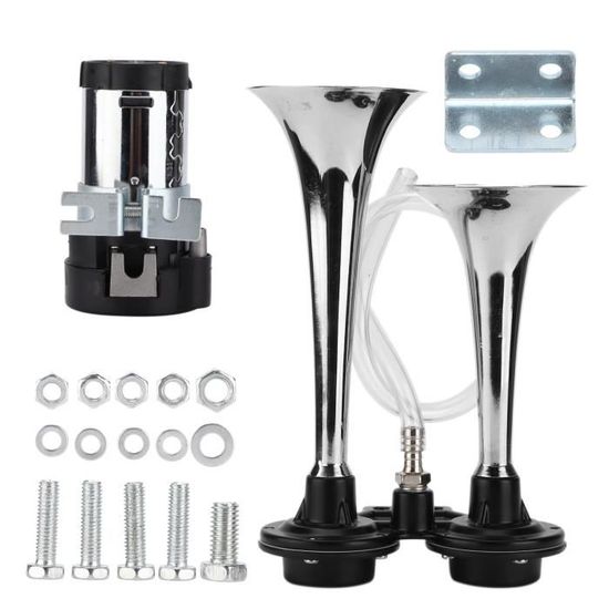 Kit Klaxon à Air 12V 150dB Double Trompette - Camion SUV Bateau - Compresseur Amélioré ABS Zinc