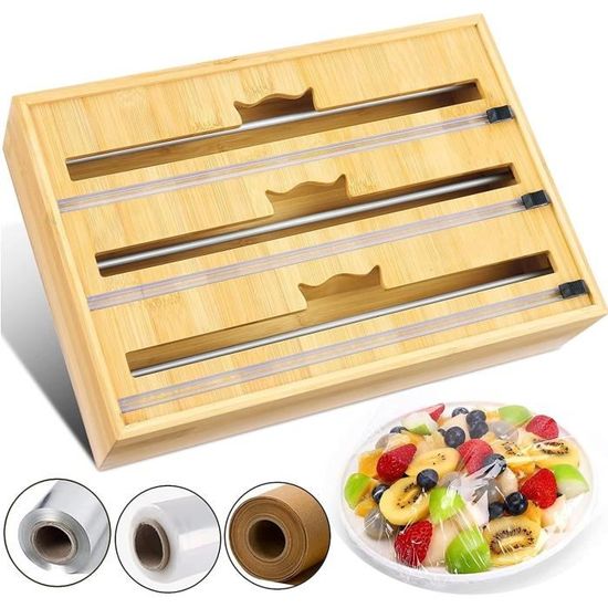 Range Papier Alu 3 Distributeurs Magnétiques Pour Film Alimentaire Et Papier Alu - Organisation Cuisine Pratique (Bleu+Blanc+Vert) Dérouleur Cuisine Pratique