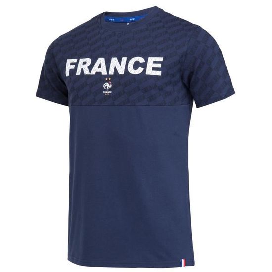 T-shirt FFF Equipe De France De Foot – 2 étoiles, 100% Coton, Taille Homme, Officiel