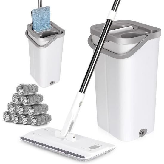 Serpillière Plat Rotative 360° + Seau Auto-lavage - 2 Tapis Microfibre - Pour Sols, Fenêtres, Murs