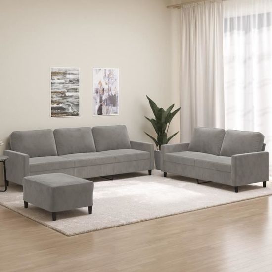 Canapé 3 Places VidaXL En Tissu Gris Clair - Ensemble Salon 3 Pièces Confortable Et Moderne