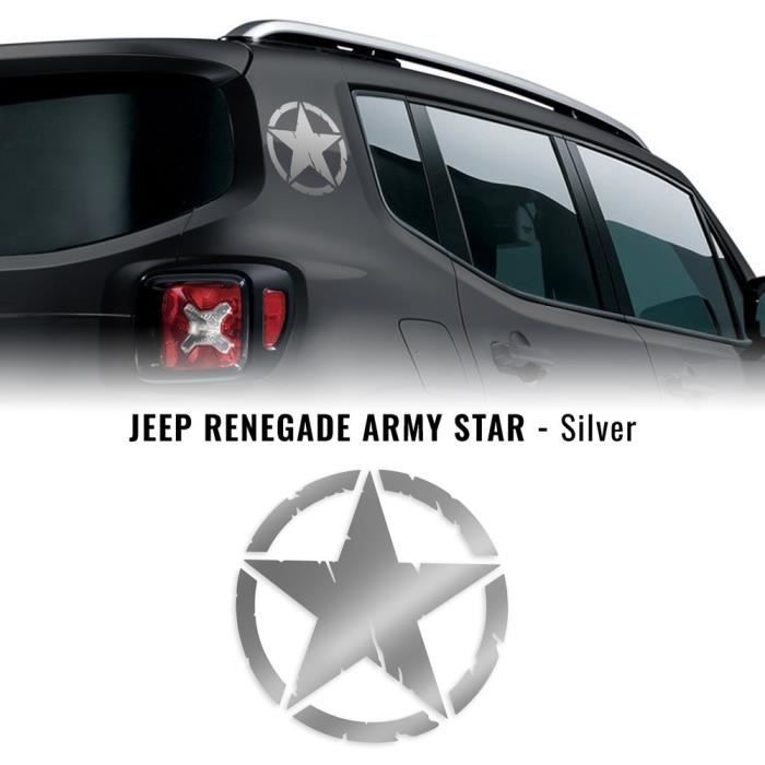 Autocollants Stickers Étoile Army Star pour Jeep Renegade, Argent, Diam. 20 cm, 2 Pièces