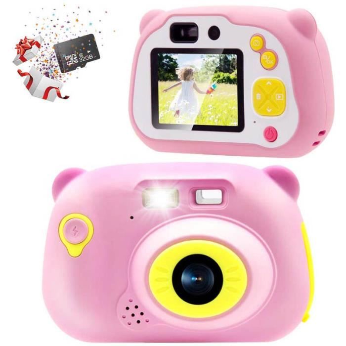 32GB Enfants Appareil Photo 15.0MP Rechargeable Appareil Photo Numérique Avant et Arrière Selfie Caméra Enfant Caméscope, (Rose)