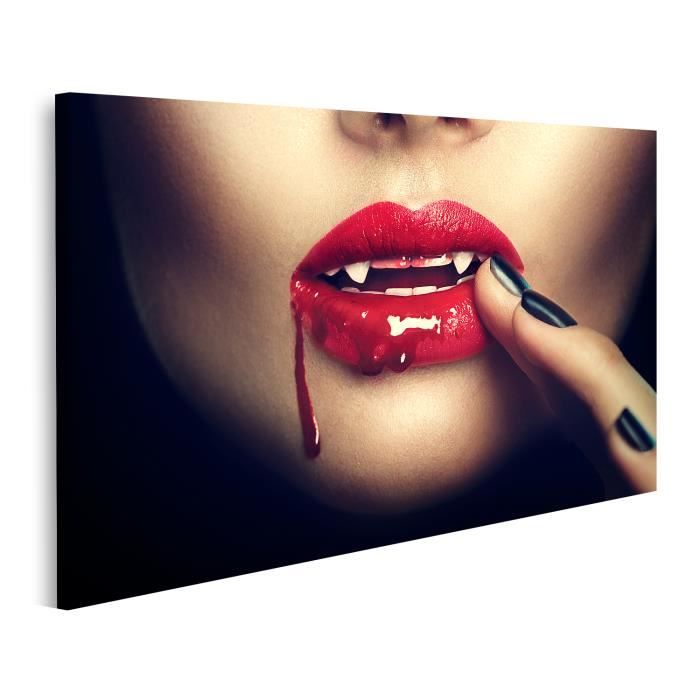 Tableau sur toile Halloween. Les lèvres d'une femme vampire avec du sang Taille: 100x57cm