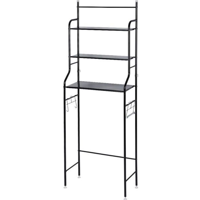 Etagère de Salle de Bain KEISHA Meuble de Rangement au-Dessus des Toilettes WC ou Lave-Linge avec 3 tablettes, en métal laqué noir