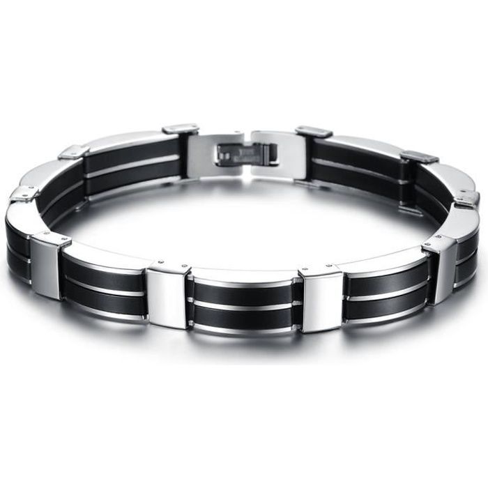 Bijoux Nouveau Mode Hommes Bracelet Véritable Silicone Bangle Titane Acier Boyfriend cadeau