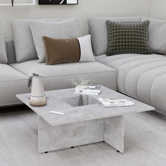 120Qualité•)Table basse décor design vintage scandinave Table basse Gris béton 79,5x79,5x30 cm Aggloméré