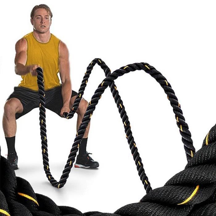 NOIR-OR BATTLE ROPE SPORT EXERCICE 12M 38MM PHYSIQUE COMBAT GYM