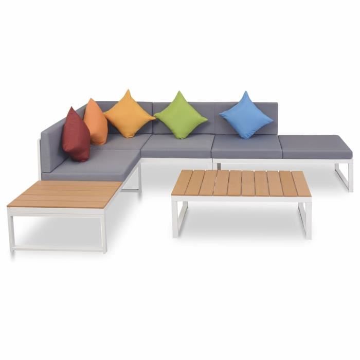 #60279 Ensemble repas de jardin Professionnel - Ensemble Table et Chaise de Jardin 4 pcs - avec coussins Aluminium et WPC Parfait