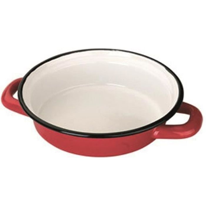 PLAT A OEUFS ACIER EMAILLE VITRIFIE ROUGE AVEC ANSES - TOUS FEUX DONT INDUCTION - DIMENSIONS DIAMETRE 18 CM - CONTENANCE 0,90 L -...