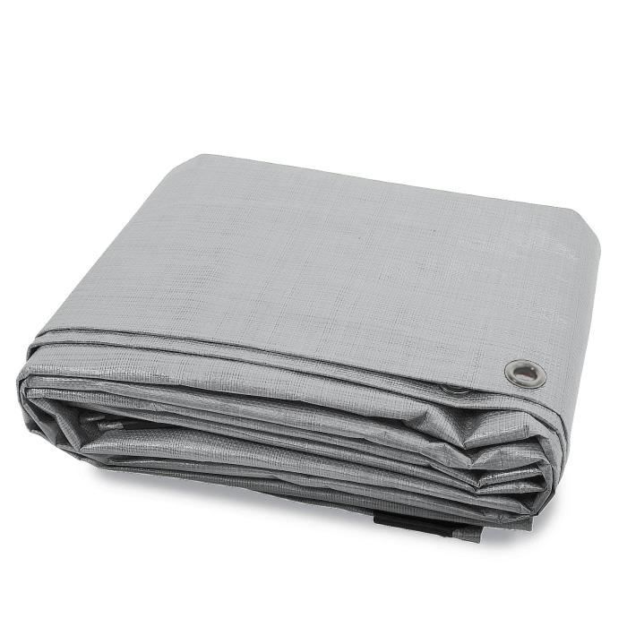 Bache de Protection - Argenté 6x10 m - Bache Imperméable avec œillet - Densité 140g Résistante Eau & UV