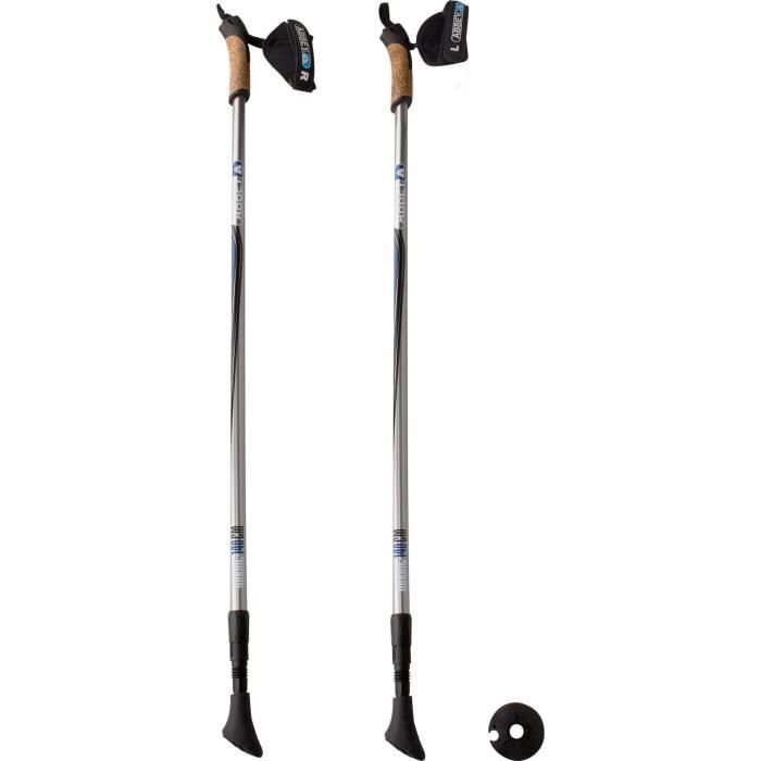 ABBEY Lot de 2 Batons de Marche nordique - Gris, noir et bleu