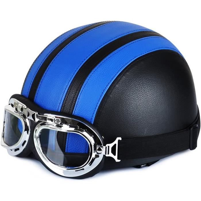 Casque de Moto et Velo Bol Lunettes Retro Style de Vintage Cuir Harley Casque Moitié Helmets 54-60cm