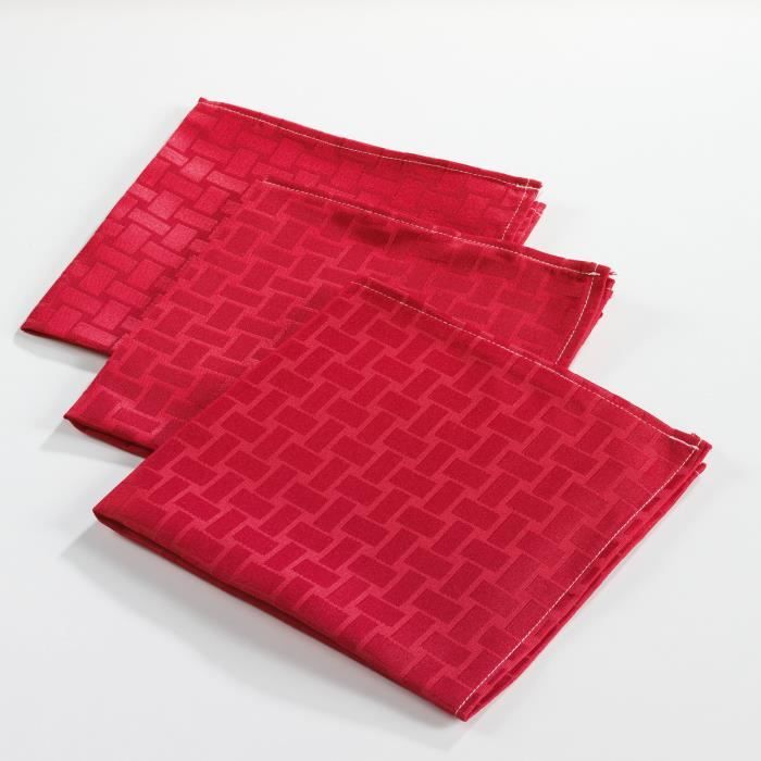 3 serviettes de table jacquard MAILLON ROUGE