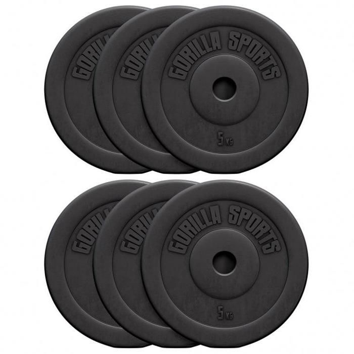 Gorilla Sports - Lot des poids en plastique de 30kg (6x5kg) de diamètre 31mm