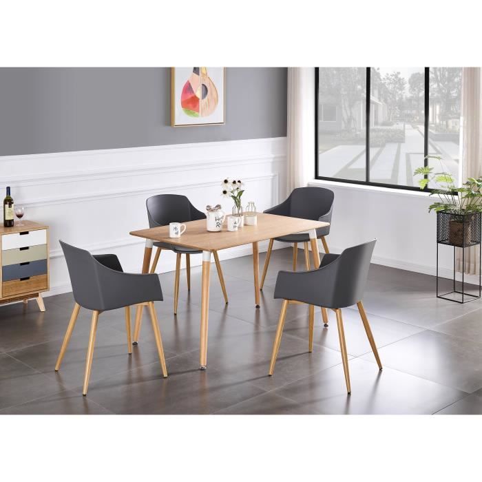 Ensemble Table à Manger 4 à 6 Personnes Coloris Chêne EDEN + 4 Chaises Scandinaves Grises