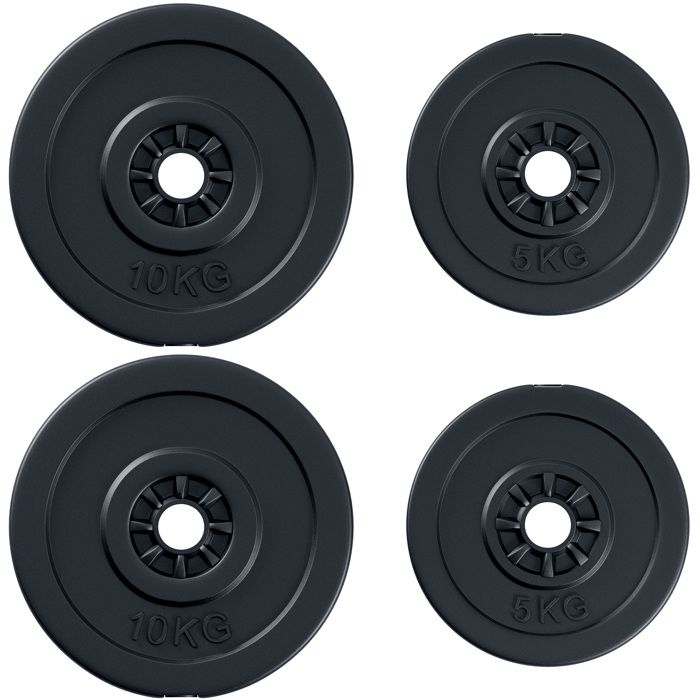HOMCOM Disques de Poids - Lot de 4 disques d'haltère - Ensemble de Poids 5 Kg et 10 Kg - Poids Total 30 Kg - HDPE Noir