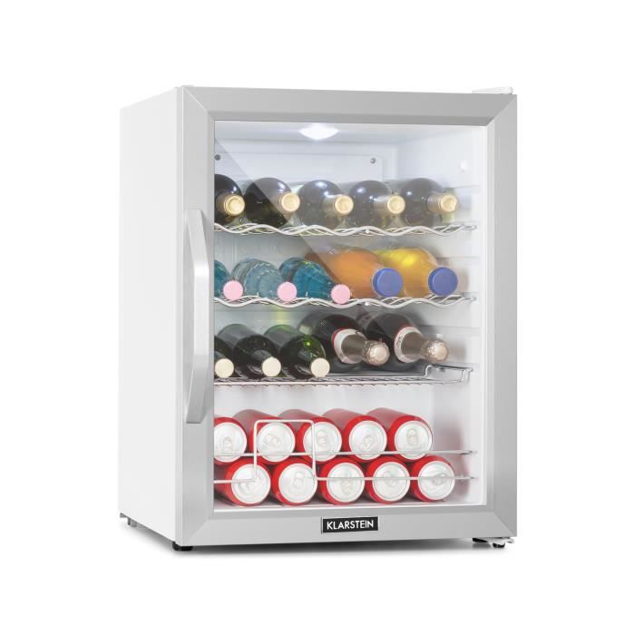 Klarstein Beersafe XL crystal white Réfrigérateur 60 litres , éclairage led , 42 db , porte en verre - blanc & argent