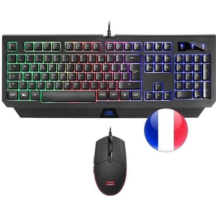 Mars Gaming MCP100, Pack Peripheriques Gaming Clavier et Souris, Éclairage RGB