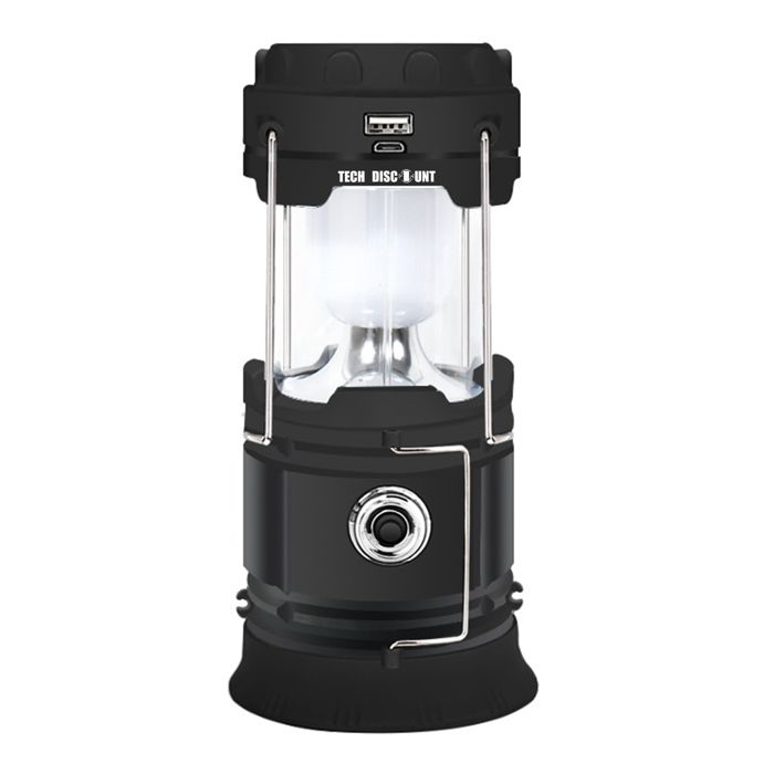 TD® Lanterne Rechargeable Solaire USB Portable LED Lampe de Camping Lumineuse Ultra Lumineuse Noire