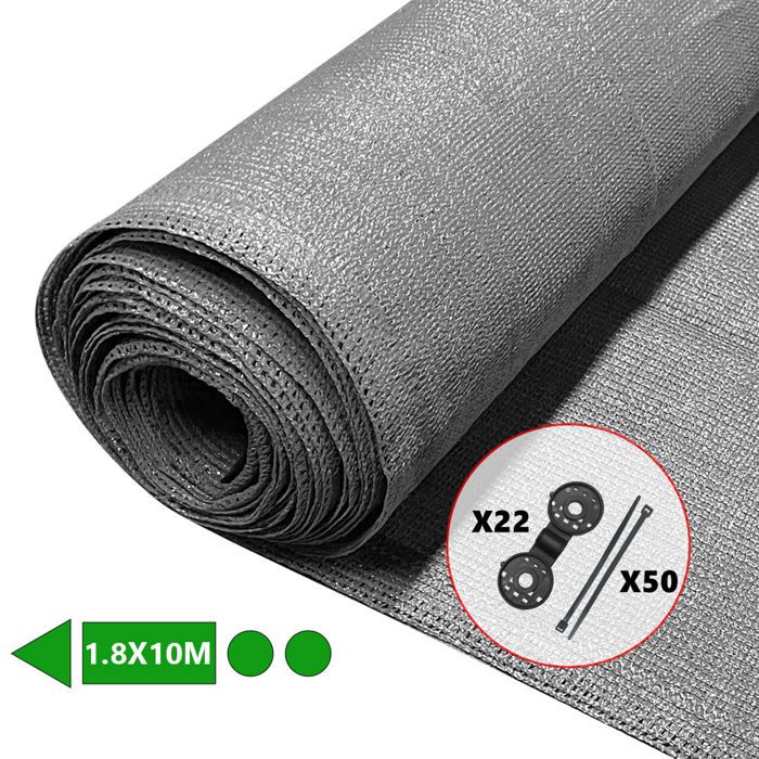 VOUNOT Brise vue occultant en HDPE 90g/m² 1.8x10m avec attaches de fixation gris