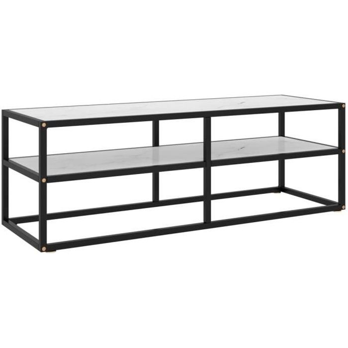 LANG Meuble TV noir avec verre marbre blanc 120x40x40 cm