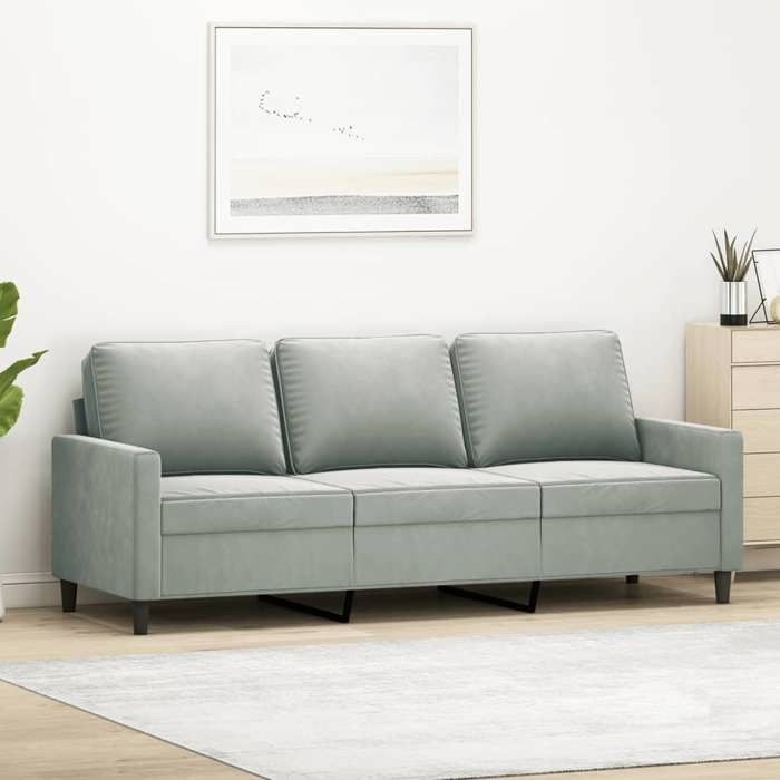 vidaXL Canapé à 3 places Gris clair 180 cm Velours canapé canapé de salon canapé à trois places canapé rembourré sièges 359209