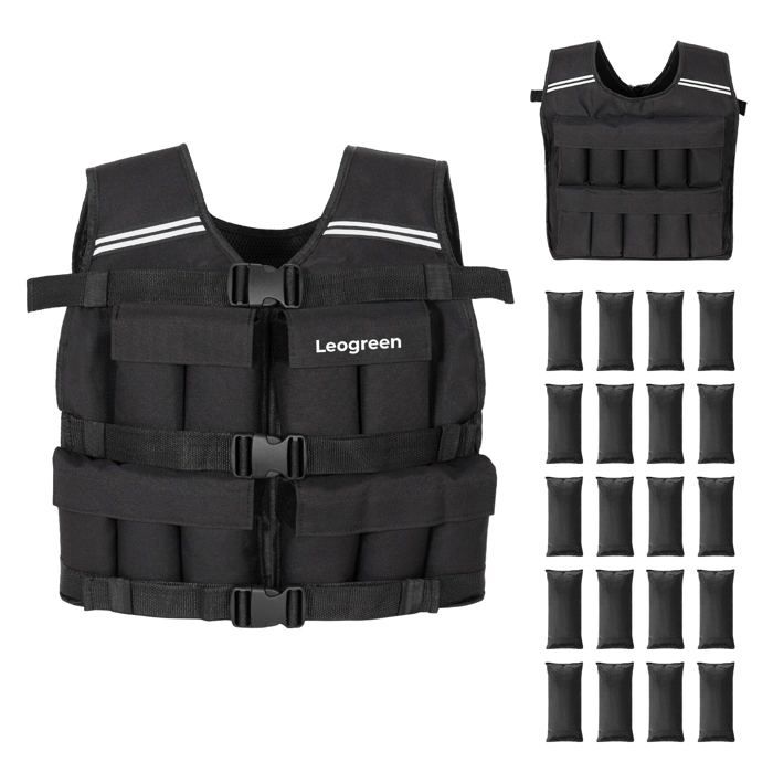Gilet Leste 20kg Veste Lestee Reglable avec 20 Packs de Poids Amovibles Bande Reflechissante pour Homme Femme la Course a Pied Cdiscount Sport