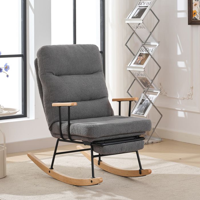 Fauteuil à Bascule Velours Meuble Cosy - Design Scandinave, Cadre Métal/bois, Capacité 120 Kg