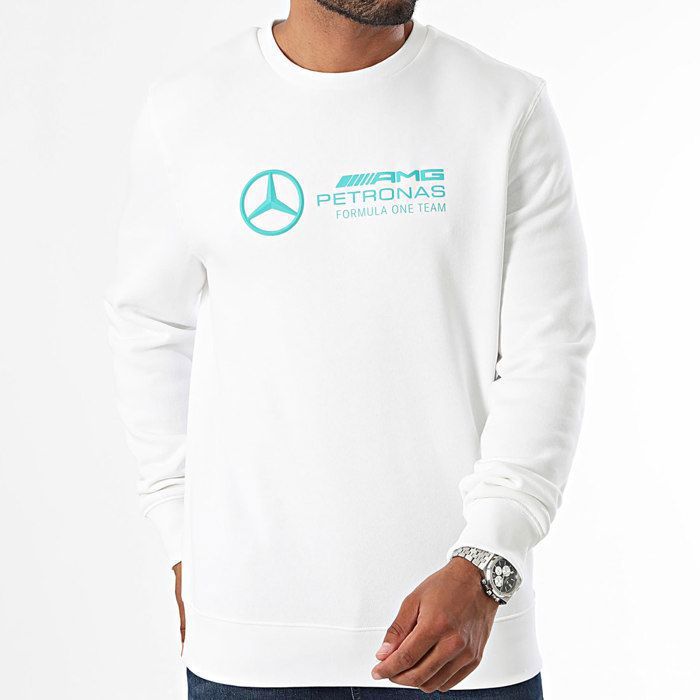 Sweat à Capuche Homme Mercedes AMG Petronas F1 - Grand Logo Équipe 3D Sur La Poitrine, Poche Kangourou - Collection Officielle