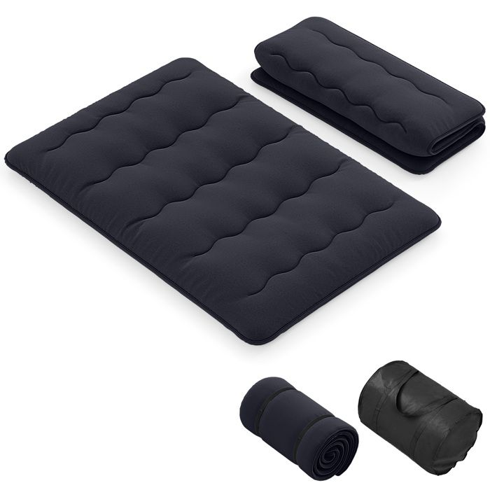 GOPLUS Matelas Futon Japonais 2 Personnes 140x200CM-Lit de Couchage Enroulable de Sol et Portable avec Sac de Transport Noir