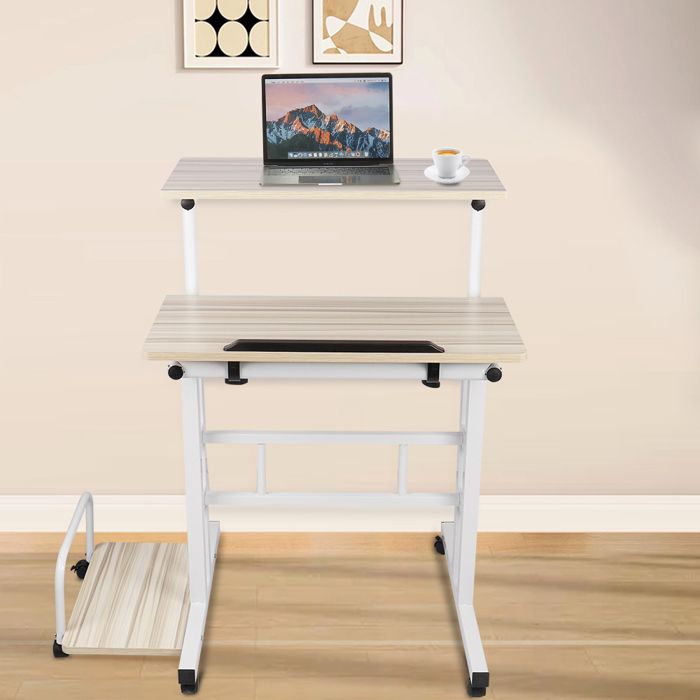 MIPAN Bureau dordinateur 82*60*67-115cm réglable en hauteur avec plateau daccueil MEUBLE MULTIMEDIA couleur érable blanc