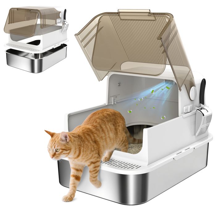 Comparer les prix de Bac à litière pour chat - PawHut - fermé - pelle - anti-fuite - nettoyage facile - en acier inoxydable - 70 x 50 x 465 cm - blanc