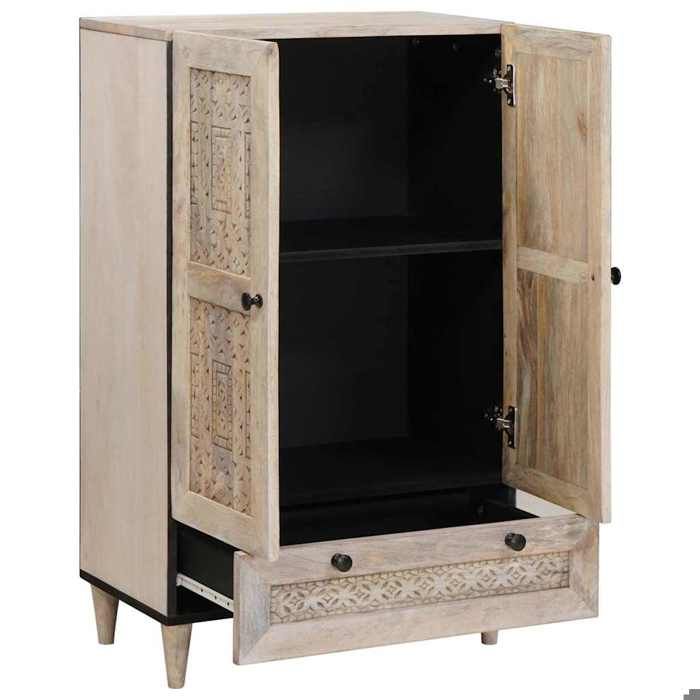 BONNIE®Haut Armoire Blanc 60x33x100 cm Bois de manguier massif FR197402